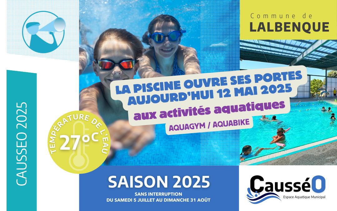 LA PISCINE OUVRE SES PORTES AUJOURD’HUI 12/05 AUX ACTIVITÉS AQUATIQUES : AQUAGYM – AQUABIKE