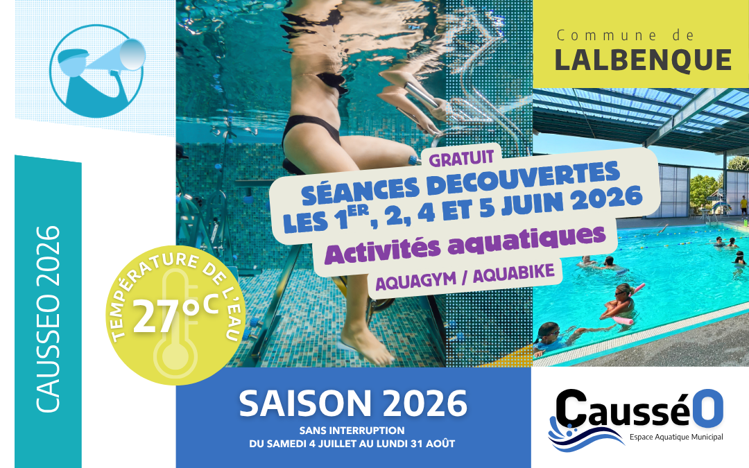 Piscine CAUSSEO ouverte depuis le 4 mai 2026 : découvrez les activités AQUAGYM & AQUABIKE