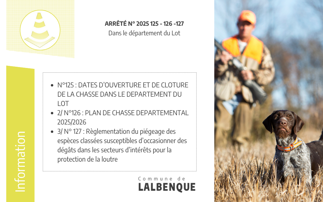 Arrêtés préfectoraux saison cynégétique 2025/2026, protection de la loutre 2025/2026