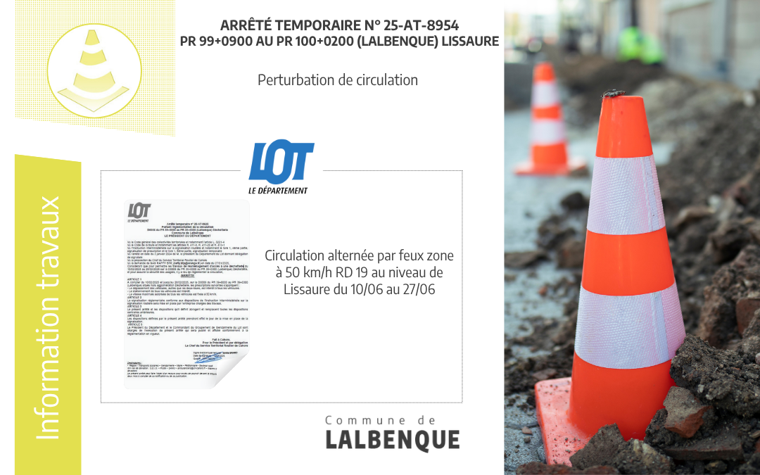 Arrêté temporaire n°25-AT-8954 perturbation de circulation