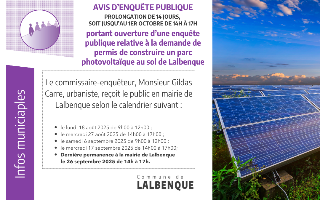 Avis d’enquête publique : parc photovoltaïque au sol de Lalbenque