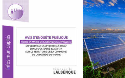 Avis d’enquête publique sur création d’un parc photovoltaïque au sol sur la commune de Labastide-de-Penne