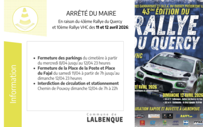 Arrêté du maire : 43ème Rallye du Quercy et 10ème Rallye VHC